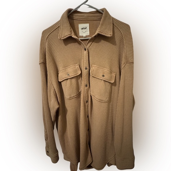 Aerie Lumberjane Button Up Camel Waffle Knit Oversized Loungewear - Picture 2 of 4